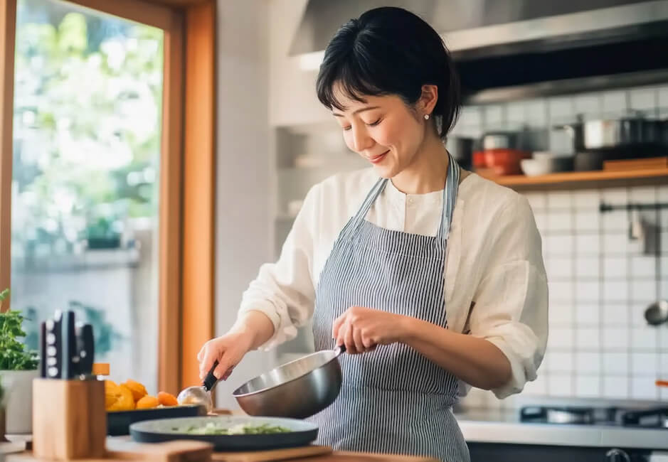 料理をする女性